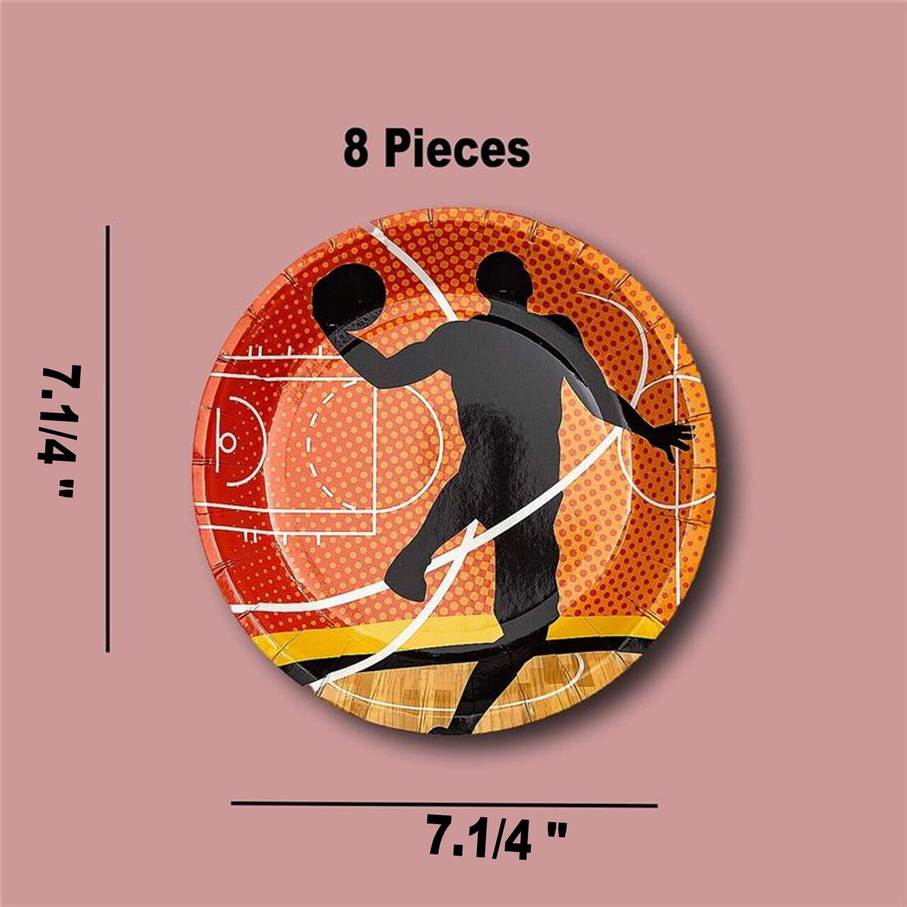 8 Ct. Basketball Party Silhouette Paper Dessert Plates 7 1/4" Disposable Plates, Sports-Themed Birthday Tableware